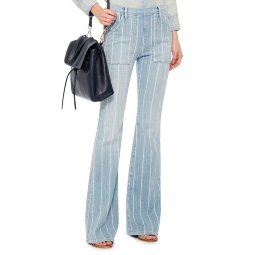 Frame High Waisted Striped Flare Jeans